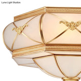 Colonial Opal Glass Flush Light Fixture With 6 Brass Heads For Living Room Ceiling Mount 16-21.5’