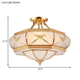 Colonial Opal Glass Flush Light Fixture With 6 Brass Heads For Living Room Ceiling Mount 16-21.5’