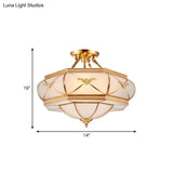 Colonial Opal Glass Flush Light Fixture With 6 Brass Heads For Living Room Ceiling Mount 16-21.5’