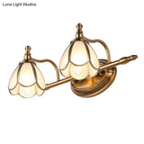 Colonial Opal Glass Vanity Light: Brass Wall Lighting Fixture For Bathroom (1/2/3/4 Heads)