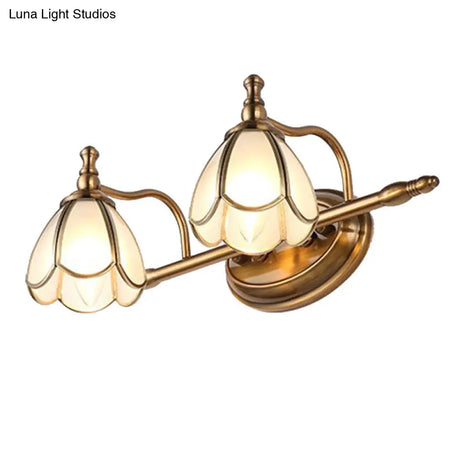Colonial Opal Glass Vanity Light: Brass Wall Lighting Fixture For Bathroom (1/2/3/4 Heads)