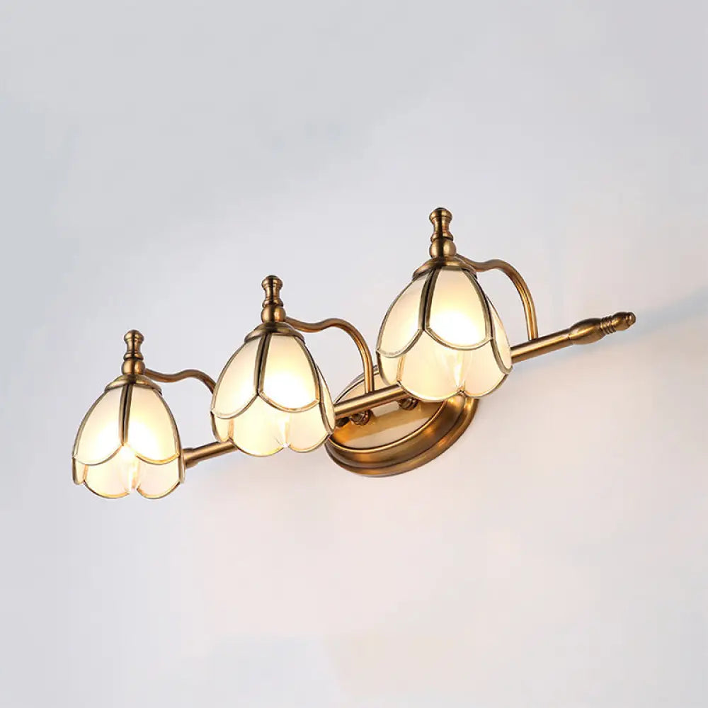 Colonial Opal Glass Vanity Light: Brass Wall Lighting Fixture For Bathroom (1/2/3/4 Heads) 3 /