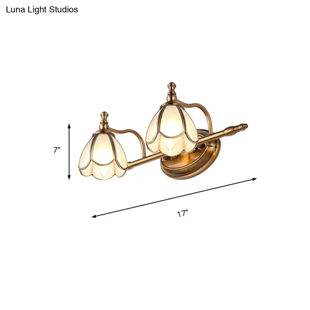 Colonial Opal Glass Vanity Light: Brass Wall Lighting Fixture For Bathroom (1/2/3/4 Heads)