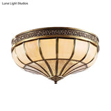 Colonial Opaque Glass Dome Bedroom Flush Mount Lamp Brass Ceiling Light Fixture - 3/4 Bulbs