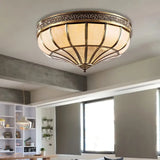 Colonial Opaque Glass Dome Bedroom Flush Mount Lamp Brass Ceiling Light Fixture - 3/4 Bulbs