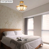 Colonial Oval Ceiling Light Fixture With Cream Glass And Brass Semi-Mount Lighting - Ideal For