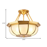 Colonial Oval Ceiling Light Fixture With Cream Glass And Brass Semi-Mount Lighting - Ideal For