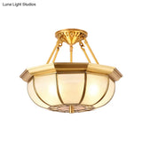 Colonial Oval Ceiling Light Fixture With Cream Glass And Brass Semi-Mount Lighting - Ideal For