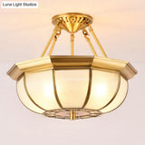 Colonial Oval Ceiling Light Fixture With Cream Glass And Brass Semi-Mount Lighting - Ideal For