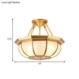 Colonial Oval Ceiling Light Fixture With Cream Glass And Brass Semi-Mount Lighting - Ideal For