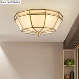 Colonial Sandblasted Glass Brass Flush Mount Lamp With Multiple Heads For Living Room Ceiling