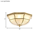 Colonial Satin Opal Glass Dome Brass Flush Mount Light Fixture With 4 Lights For Hallway Ceiling