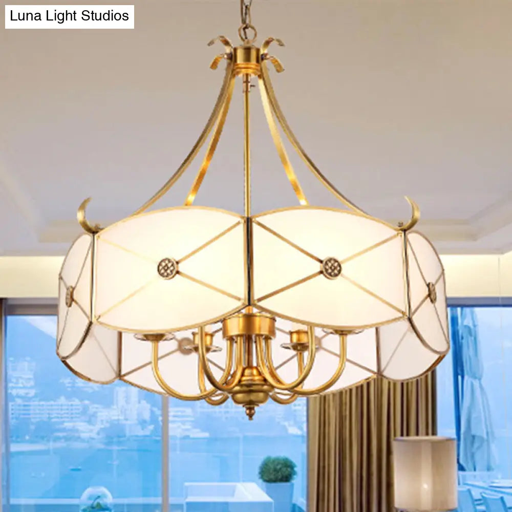 Colonial Scalloped White Glass Chandelier Pendant Light - Elegant Dining Room Suspension Lamp