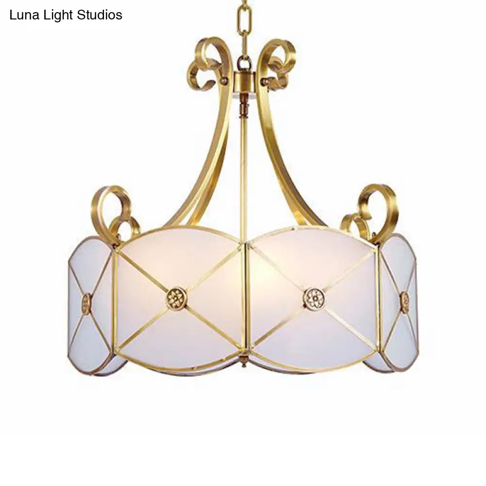 Colonial Scalloped White Glass Chandelier Pendant Light - Elegant Dining Room Suspension Lamp