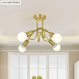 Colonial Sputnik Semi Flush Mount Ceiling Light In Gold With Opal Glass Shade - 3/4/5-Light Metal