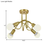 Colonial Sputnik Semi Flush Mount Ceiling Light In Gold With Opal Glass Shade - 3/4/5-Light Metal