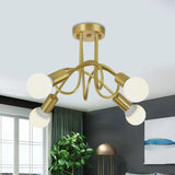 Colonial Sputnik Semi Flush Mount Ceiling Light In Gold With Opal Glass Shade - 3/4/5-Light Metal