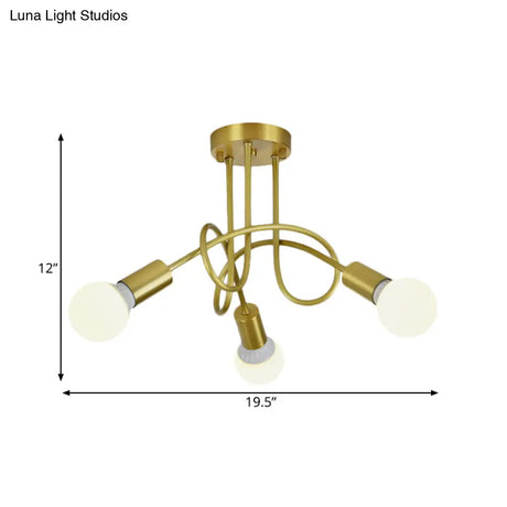 Colonial Sputnik Semi Flush Mount Ceiling Light In Gold With Opal Glass Shade - 3/4/5-Light Metal
