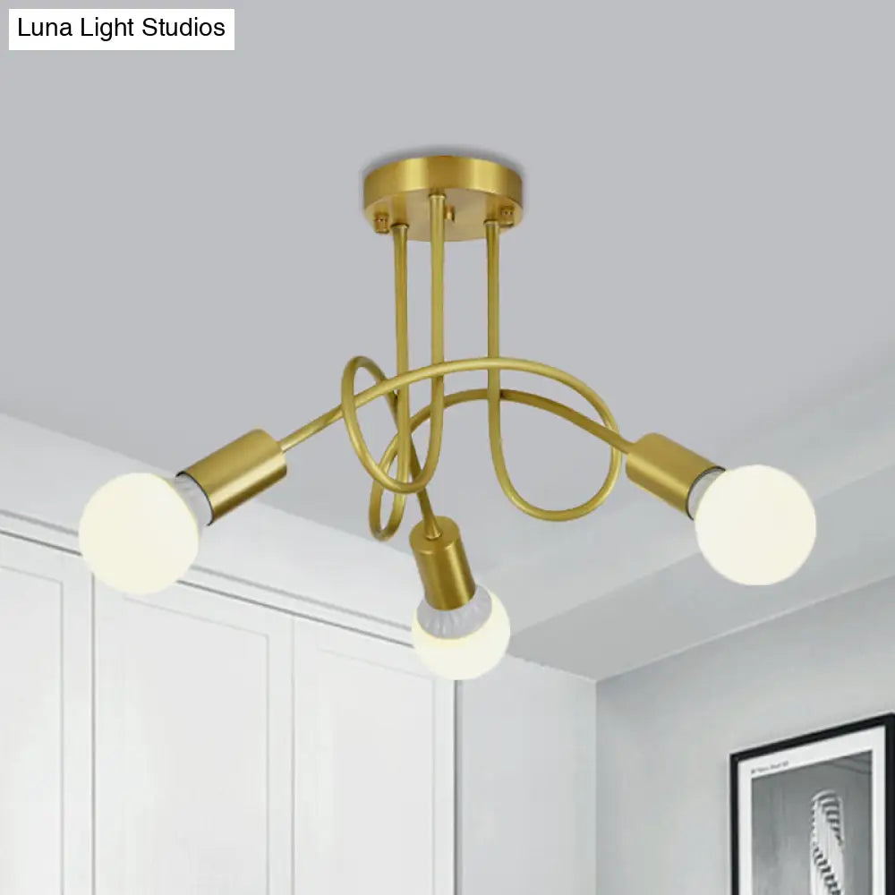 Colonial Sputnik Semi Flush Mount Ceiling Light In Gold With Opal Glass Shade - 3/4/5-Light Metal