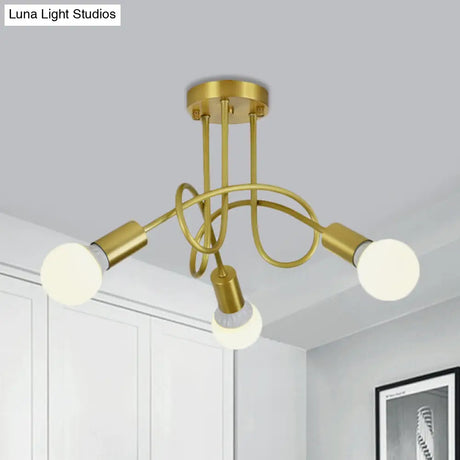 Colonial Sputnik Semi Flush Mount Ceiling Light In Gold With Opal Glass Shade - 3/4/5-Light Metal
