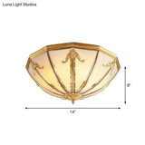 Colonial Style 3 - Light Hemispherical Brass Ceiling Light With Frosted White Glass - Flush Mount
