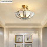 Colonial Style 4-Light Brass Chandelier With Textured White Glass - Dining Room Pendant Light