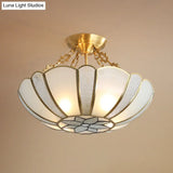 Colonial Style 4-Light Brass Chandelier With Textured White Glass - Dining Room Pendant Light