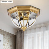 Colonial Style Brass Domed Flush Ceiling Light - 3 Lights Clear Glass Mount For Bedrooms