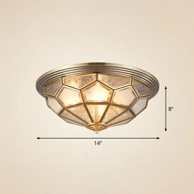 Colonial Style Dome Aisle Ceiling Light - Brass Flush Mount Lamp With Frosted Glass 3 /