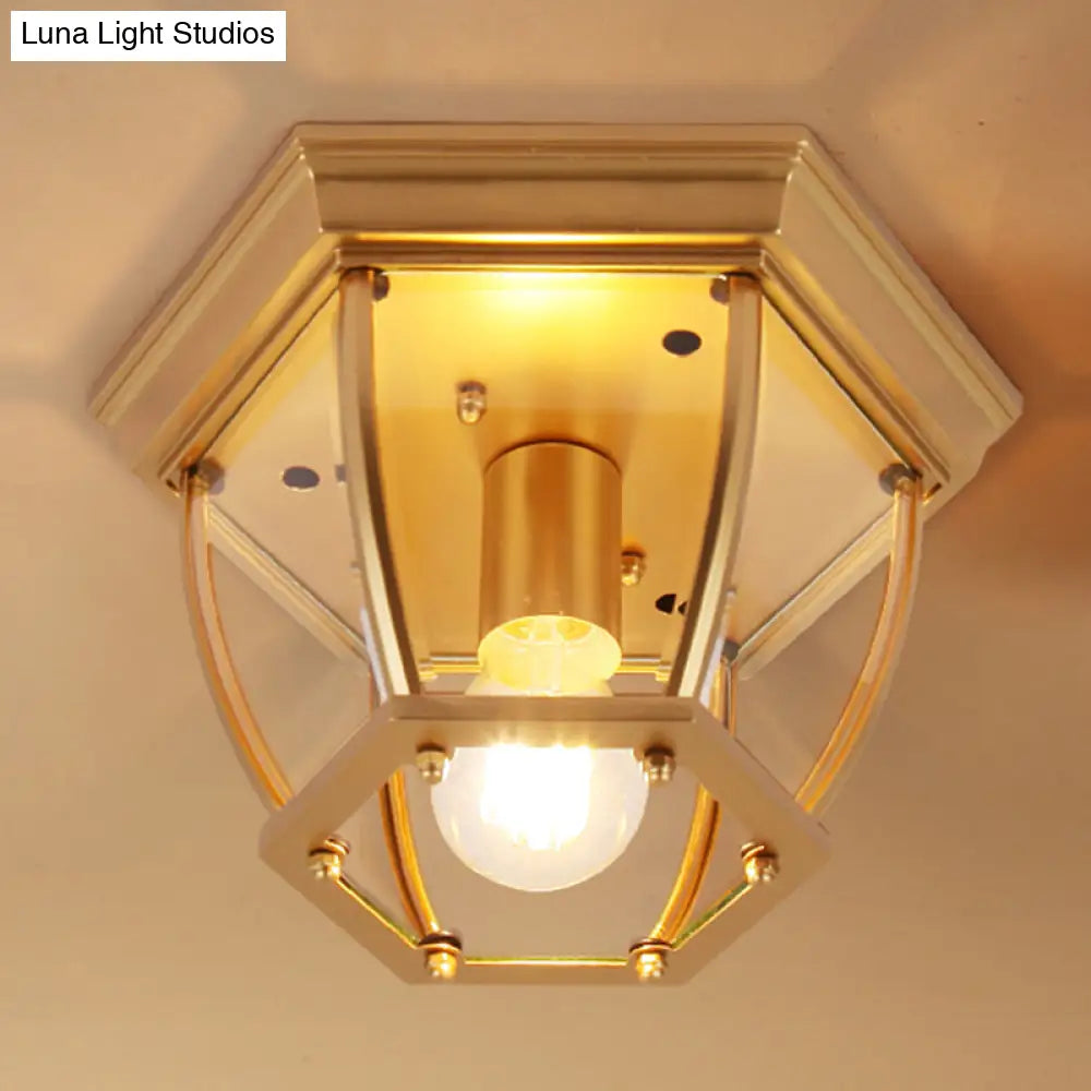 Colonial Style Glass Shade Ceiling Light - Polyhedron Flush - Mount For Bedroom