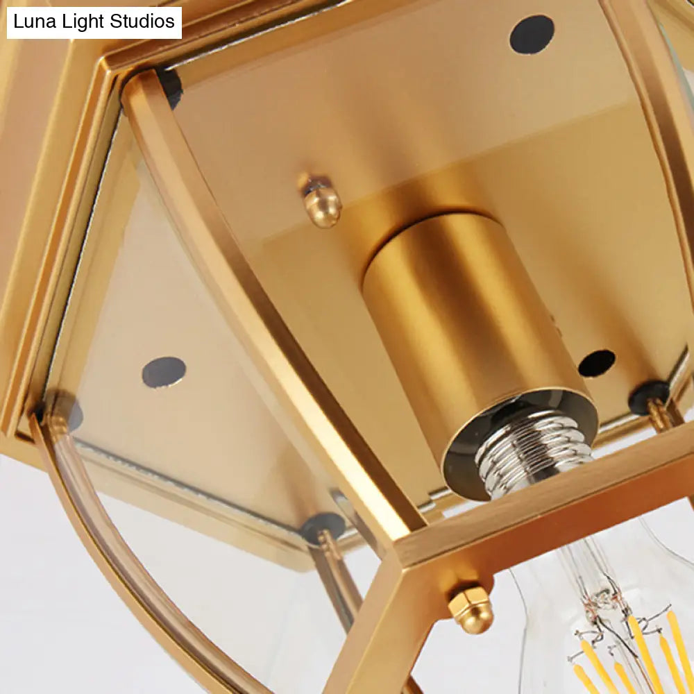 Colonial Style Glass Shade Ceiling Light - Polyhedron Flush - Mount For Bedroom
