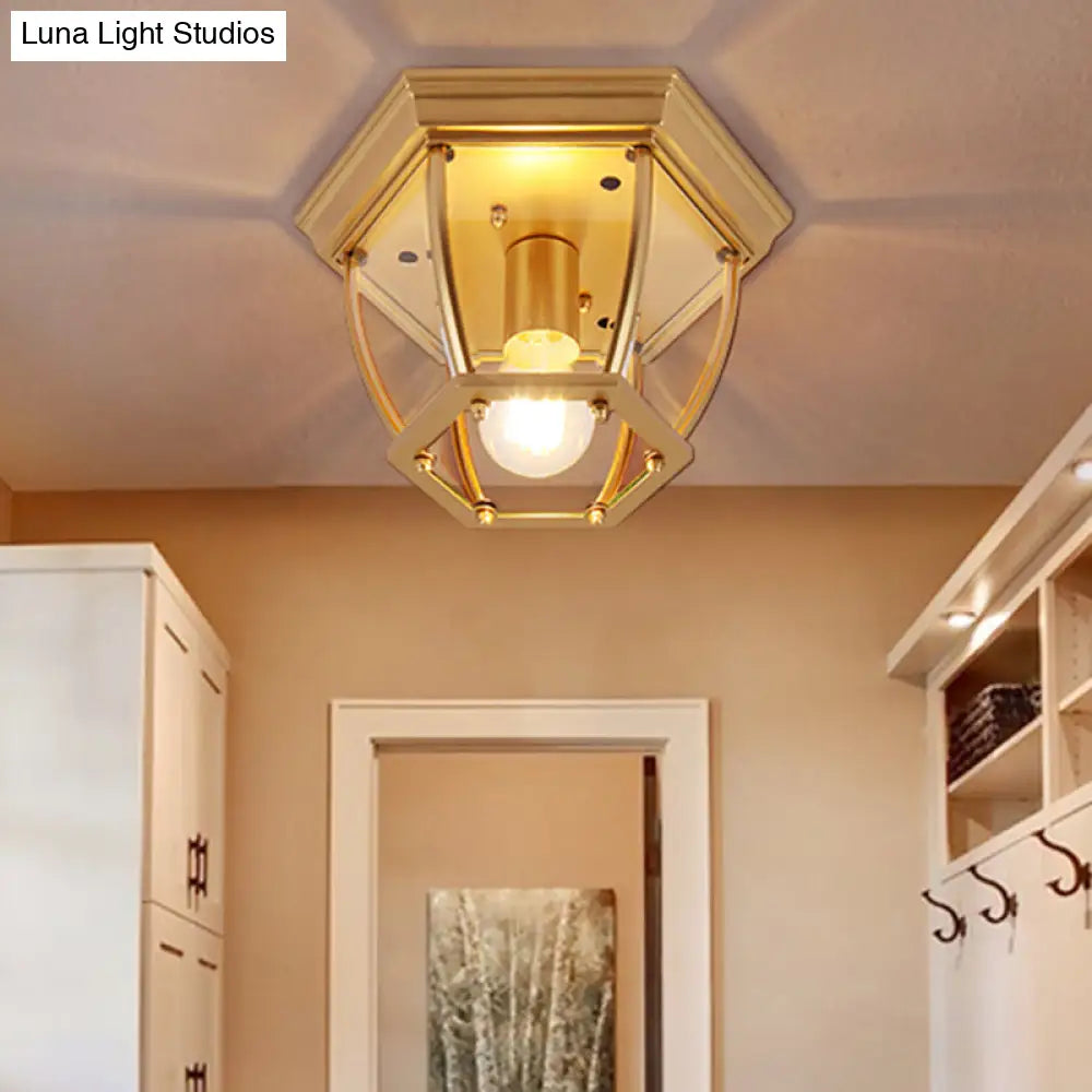 Colonial Style Glass Shade Ceiling Light - Polyhedron Flush - Mount For Bedroom