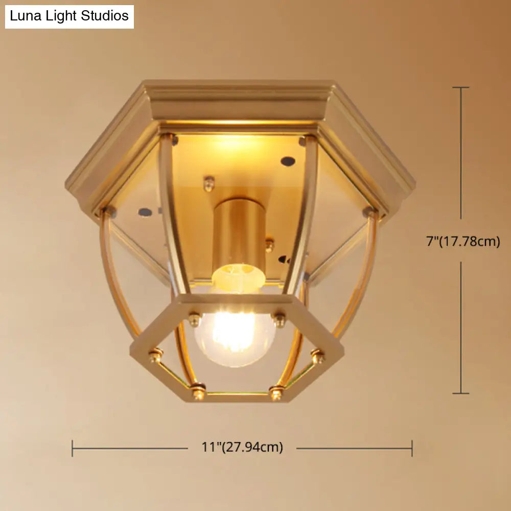 Colonial Style Glass Shade Ceiling Light - Polyhedron Flush - Mount For Bedroom