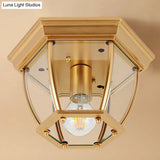 Colonial Style Glass Shade Ceiling Light - Polyhedron Flush - Mount For Bedroom