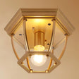Colonial Style Glass Shade Ceiling Light - Polyhedron Flush - Mount For Bedroom Gold / Lantern