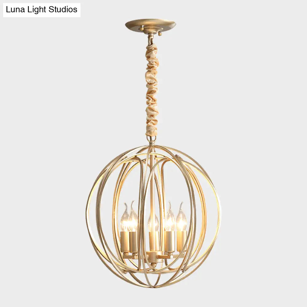 Colonial Style Gold Metal Pendant Chandelier With 5 Interlocking Rings