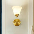 Colonial Style Gold Wall Sconce With Milk Glass Bell Shade - Perfect For Corridors