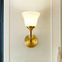 Colonial Style Gold Wall Sconce With Milk Glass Bell Shade - Perfect For Corridors