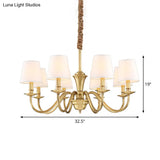 Colonial Style Hanging Chandelier - Gold 6/8-Light Fabric Conical Suspension Pendant