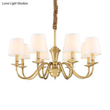 Colonial Style Hanging Chandelier - Gold 6/8-Light Fabric Conical Suspension Pendant