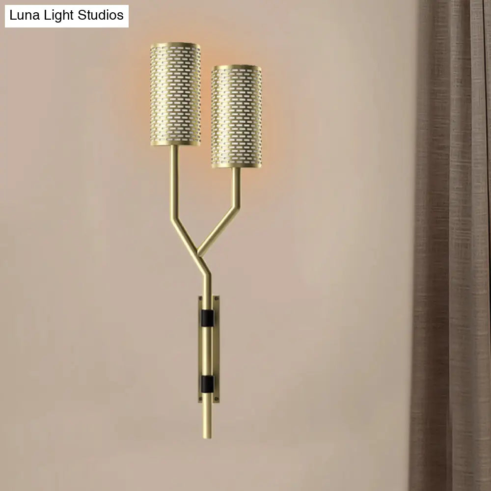 Colonial Tubular Metal Wall Sconce - Black/White 2-Light Indoor Lamp