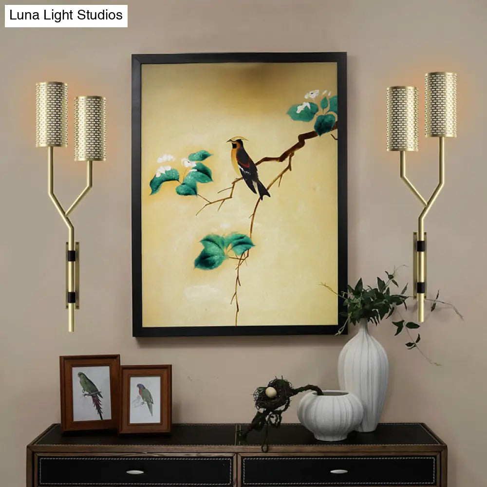 Colonial Tubular Metal Wall Sconce - Black/White 2-Light Indoor Lamp
