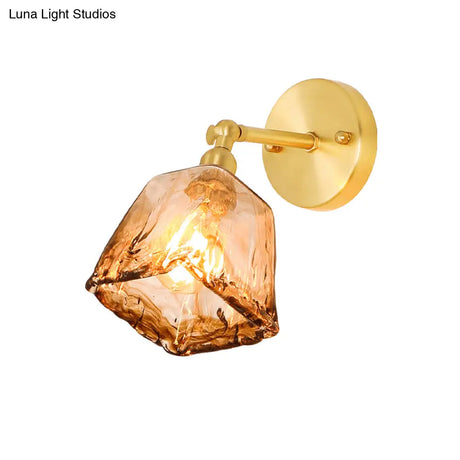 Colonial Wall Sconce In Tan Glass With Gold Saucer/Funnel Design - Bedroom Lighting Fixture