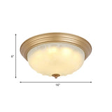 Colonial White Glass Bowl Flush Mount Ceiling Light With Gold Finish - 2/3 Heads 16/19.5 Width