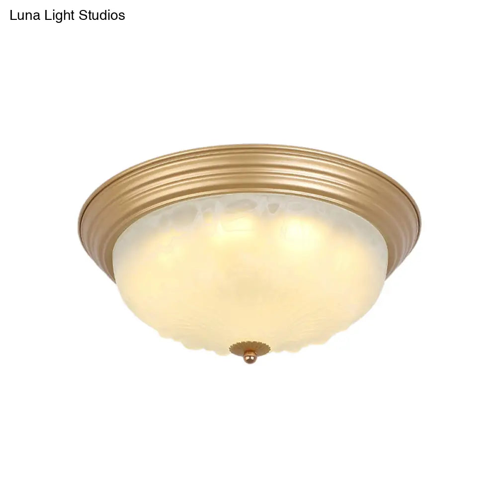 Colonial White Glass Bowl Flush Mount Ceiling Light With Gold Finish - 2/3 Heads 16’/19.5’ Width