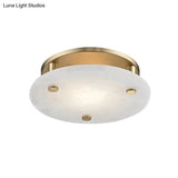 Colonial White Glass Ceiling Light Fixture With Gold Circle Accent - 3-Light Semi Flush Mount For
