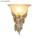 Colonialist Frosted Glass Flush Mount Wall Light With Gold/Beige Bell Design