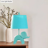 Colorful Cartoon Animal Table Lamp With Fabric Shade - Pink Elephant Peacock Blue Or Yellow
