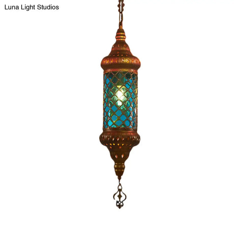 Colorful Glass Lantern Pendant Light For Restaurant - Traditional Design
