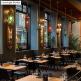 Colorful Glass Lantern Pendant Light For Restaurant - Traditional Design